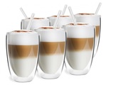 Vialli 6 x szklanki termiczne do kawy latte, drinków Vita 350ml + szklane słomki