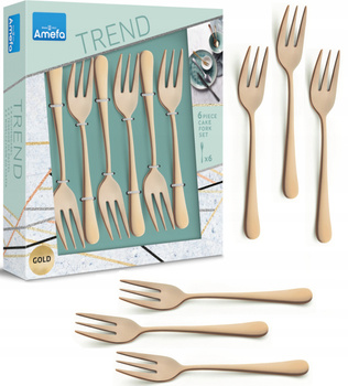 Amefa sztućce Austin zestaw 6 widelczyki ZŁOTE do ciasta tortu deserów komplet dla 6 osób gładkie bez wzoru nierdzewne bez niklu 18/0