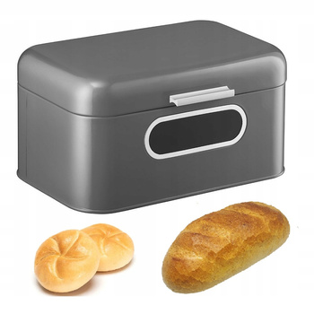 Ambition chlebak stalowy Nordic szary pojemnik na chleb bułki pieczywo z okienkiem nowoczesny