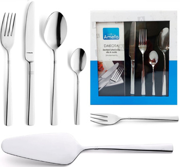Sztućce Amefa Dakota 30 sztuk zestaw dla 6 osób sztućce obiadowe z widelczykami do ciasta + łopatka do tortu