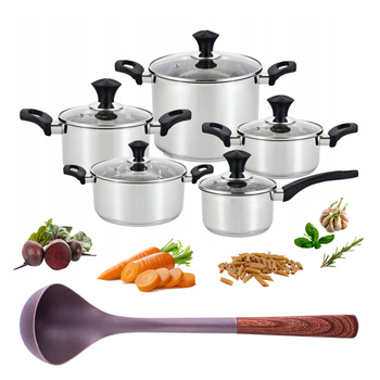 AMEFA SAHARA 10 elem. zestaw GARNKI NIERDZEWNE na indukcję gaz komplet z pokrywkami szklanymi i czarnymi uchwytami do zmywarki