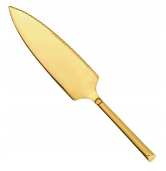 Sztućce Ambition Como Gold złota łopatka nóż do ciasta tortu 2 w 1 nierdzewna prosta nowoczesna gładka bez wzoru w pudełku