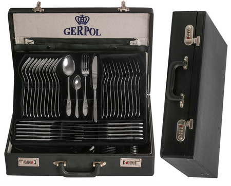 Sztućce Gerpol Mona 68 sztuk dla 12 osób nierdzewne eleganckie zestaw w walizce neseserze komplet ze stali 18/10