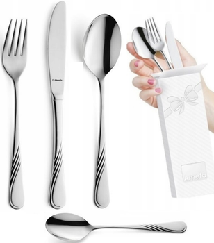 Sztuće Amefa Felicia zestaw 24 obiadowe komplet dla 6 OSÓB z wzorem fali ze stali nierdzewnej klasyczne bez niklu 18/0