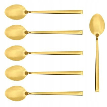 Sztućce Ambition Como Gold zestaw 6 sztuk złote łyżeczki do herbaty ciasta deserów kawy dla 6 osób proste bez wzoru do zmywarki
