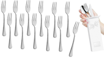 Amefa sztućce Bologna zestaw 12 widelczyki do ciasta tortu deserów komplet dla 12 OSÓB nierdzewne z wzorem bez niklu 18/0