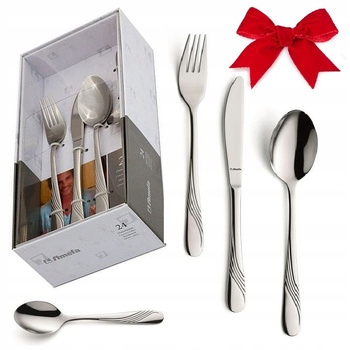 Sztućce Amefa Felicia zestaw 24 sztuki komplet dla 6 osób do obiadu kolacji śniadania z wzorem fali pudełko prezentowe