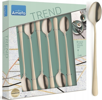 Amefa sztućce Austin zestaw 6 długie łyżeczki do kawy latte lodów deserów JASNE ZŁOTE SZAMPAŃSKIE komplet dla 6 osób gładkie bez wzoru