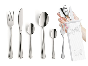 Amefa sztućce Bologna zestaw 72 obiadowe komplet dla 12 OSÓB z widelczykami do ciasta tortu nierdzewne z wzorem bez niklu 18/0