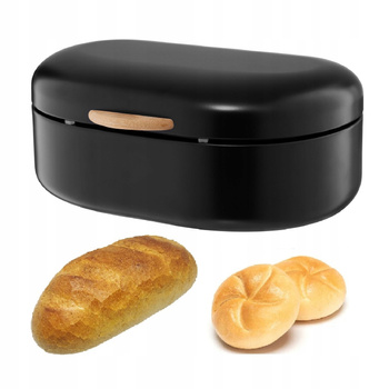 Ambition chlebak stalowy Olivier czarny pojemnik na chleb bułki pieczywo nowoczesny z drewnianym bambusowym uchwytem