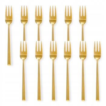 Sztućce Ambition Como Gold zestaw 12 sztuk złote widelczyki do ciasta tortu deserów owoców komplet dla 12 osób nowoczesne