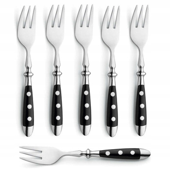 Amefa sztućce Country vintage zestaw 6 widelczyki do ciasta tortu deserów czarne z nitami stal 18/0 w wiejskim stylu