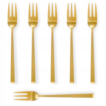 Sztućce Ambition Como Gold zestaw 6 sztuk złote widelczyki do ciasta tortu deserów owoców komplet dla 6 osób nowoczesne