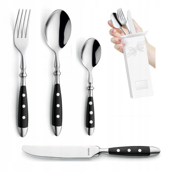 Amefa sztućce Country Vintage zestaw 24 sztuki dla 6 osób czarne retro bez niklu 18/0 w wioejskim stylu