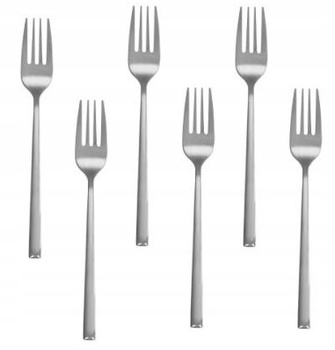 Sztućce Ambition Como zestaw 6 sztuk srebrne widelczyki do ciasta tortu deserów komplet dla 6 osób nowoczesne gładkie bez wzoru