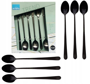 Amefa sztućce Austin zestaw 6 długie łyżeczki do kawy latte lodów deserów CZARNE komplet dla 6 osób nierdzewne bez wzoru 18/0