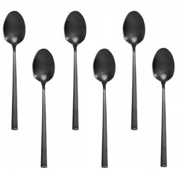 Sztućce Ambition Como Black zestaw 6 sztuk czarne łyżeczki do herbaty ciasta deserów kawy dla 6 osób do zmywarki nowoczesne
