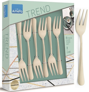 Sztućce Amefa Austin zestaw 6 widelczyki do ciasta tortu deserów SZAMPAŃSKIE JASNE ZŁOTE komplet dla 6 osób gładkie bez wzoru 18/0