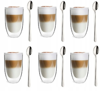 VIALLI DESIGN AMO 6 szklanek termicznych 350ml z łyżeczkami Austin