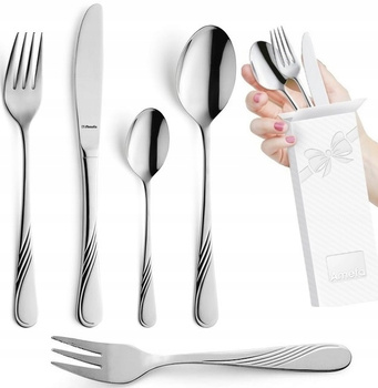 Amefa sztućce Felicia zestaw 60 sztuk obiadowe komplet dla 12 osób z widelczykami do ciasta z wzorem fali bez niklu 18/0